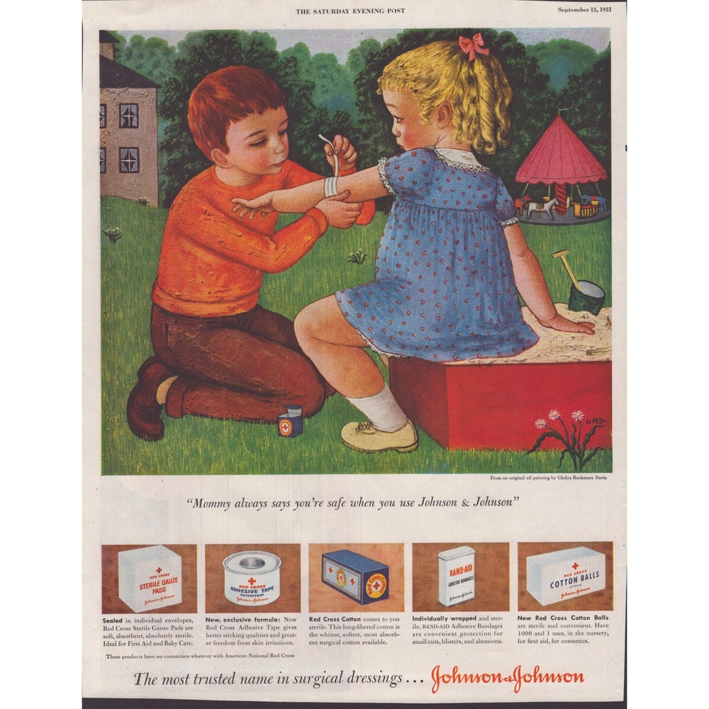 1951 Johnson & Johnson Vintage Print Ad First Aid Kids Gladys Rockmore Davis Art